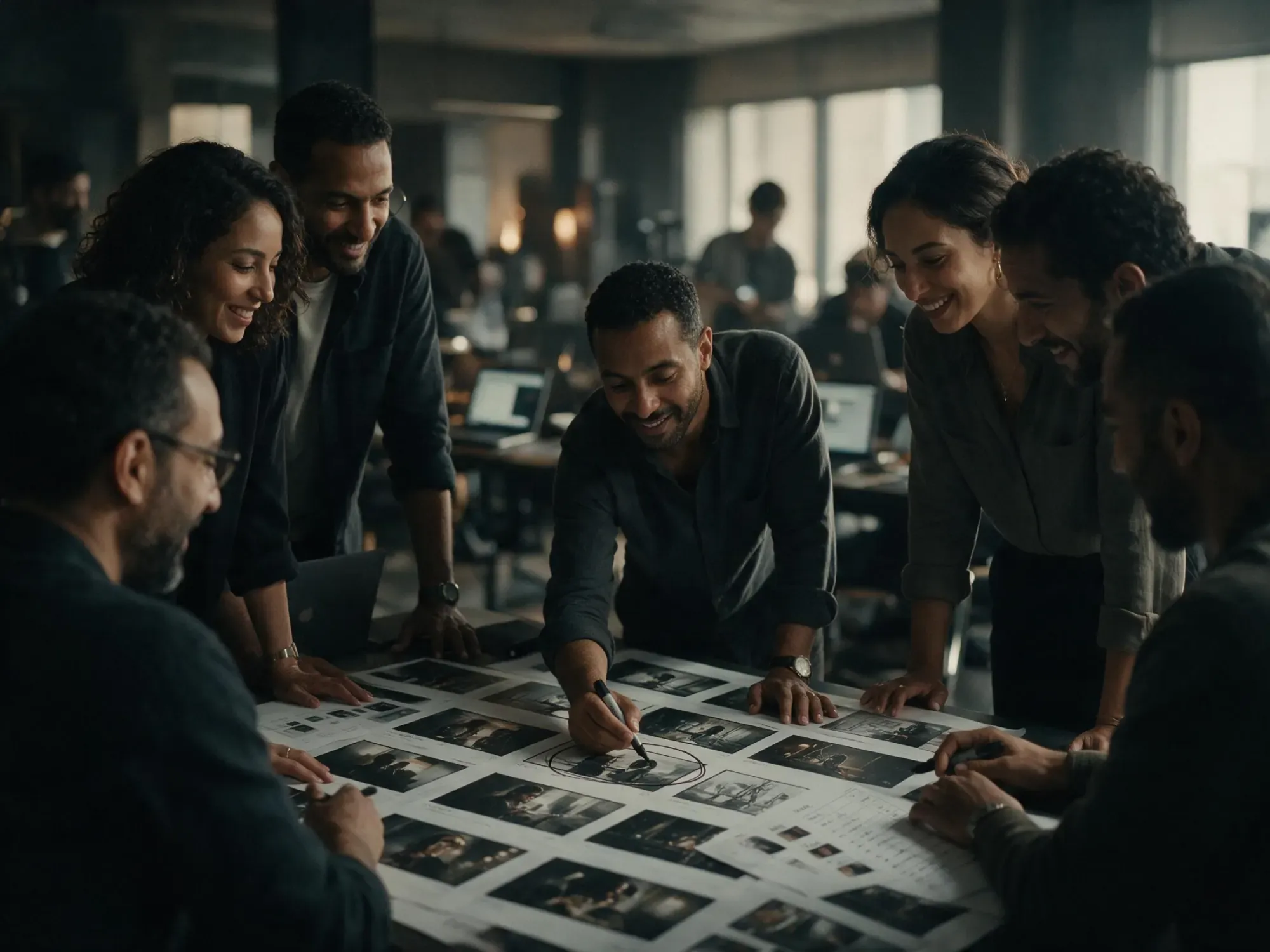 Séance de conception autour d'un storyboard